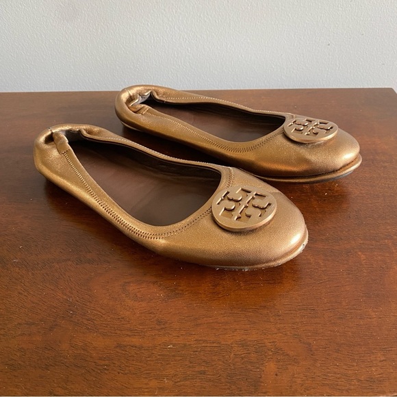 Tory Burch Bronze Reva Flats Timeless Style Comfort - Picture 2 of 6